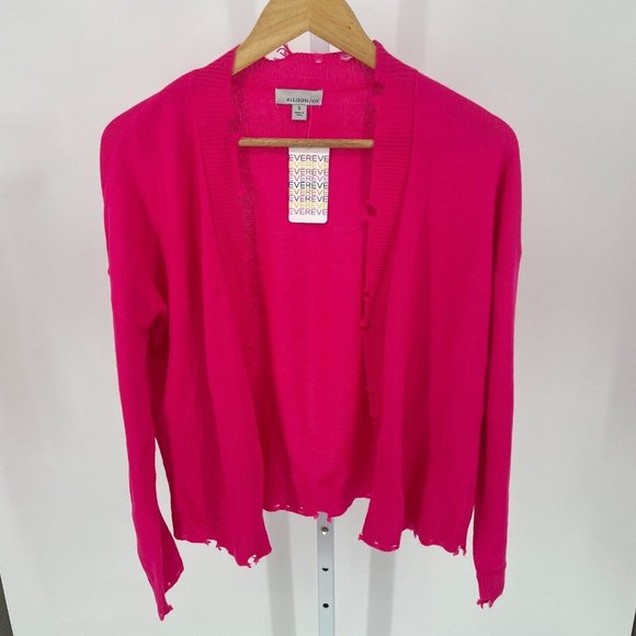 Evereve Conroy Hot Pink Distressed Cropped Cardigan Alison Joy NWT Size Small - Picture 1 of 14